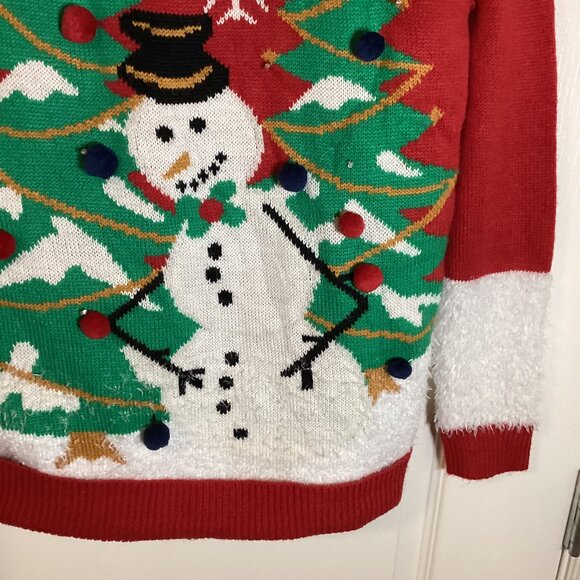 Happy Holidays Joyeuse's Ugly Festive Red Sweater Snowman Christmas Tree Size SP - Picture 3 of 10